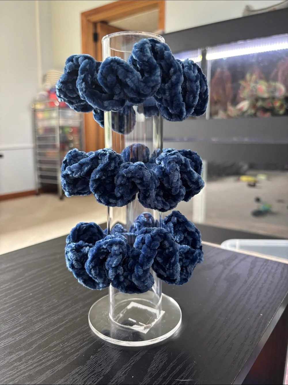Crochet Velvet Navy Blue Scrunchie